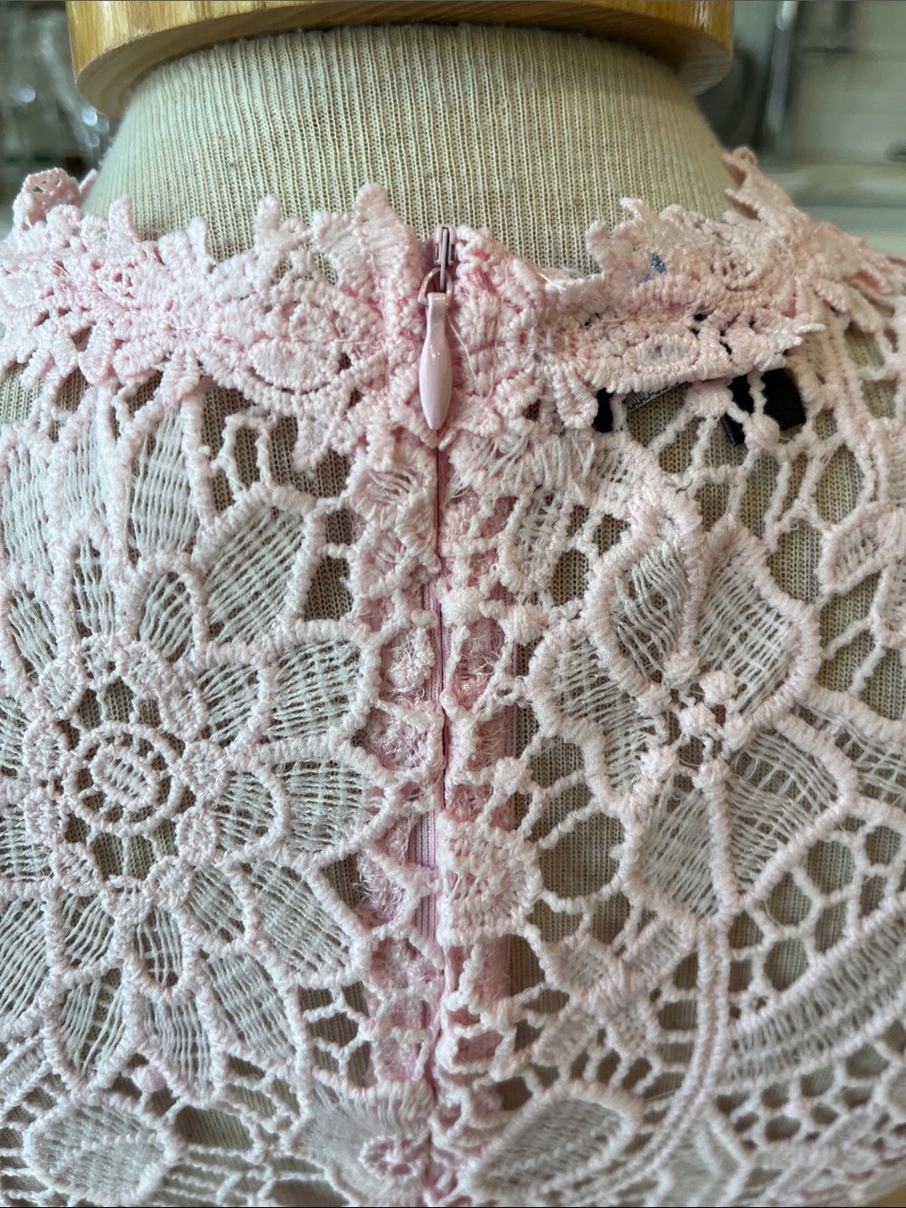 Eilly Bazar Sleeveless Baby Pink Lace Shift Dress - Elegant Floral Crochet - Picture 8 of 11